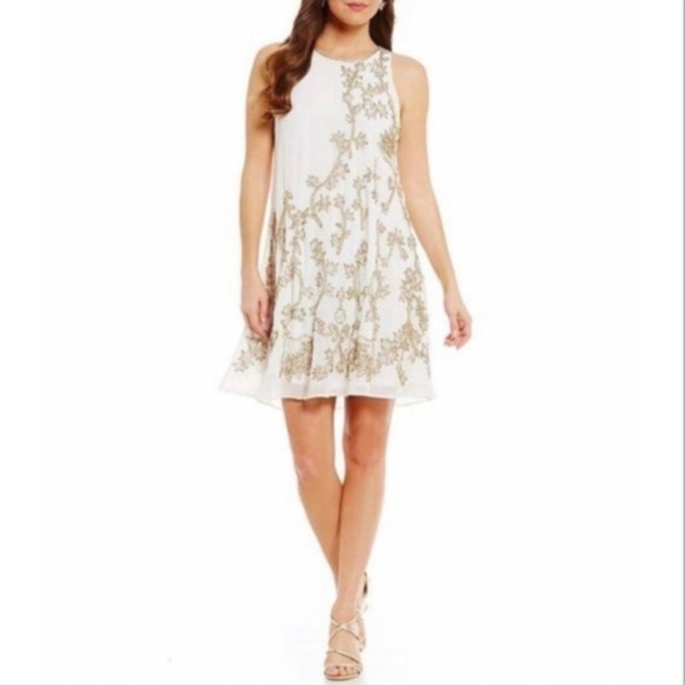 Belle Badgley Mischka Ivory Beaded Swing Dress Silk Size US 12